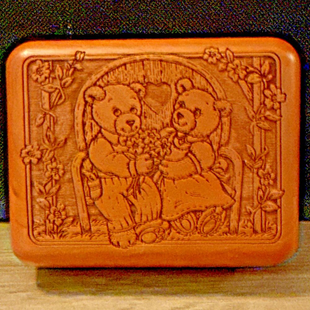 Vintage Wilderness Woods Etched Trinket Jewelry Box Bears in Love Made in USA
